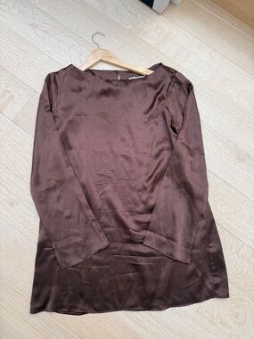 Reformation Brown Satin Long Sleeve Shift Dress
